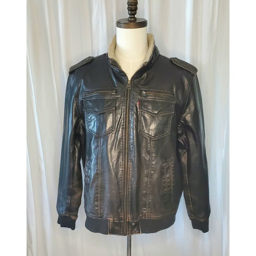 Levi Strauss & Co. Men’s Sherpa Lined Faux Leather Aviator Bomber Jacket XL